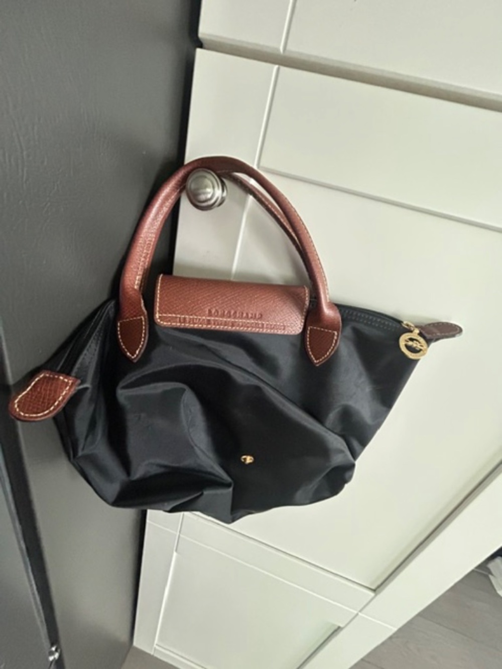 Longchamp Black Nylon Tote with Brown Leather Trim - Picture 6 of 6